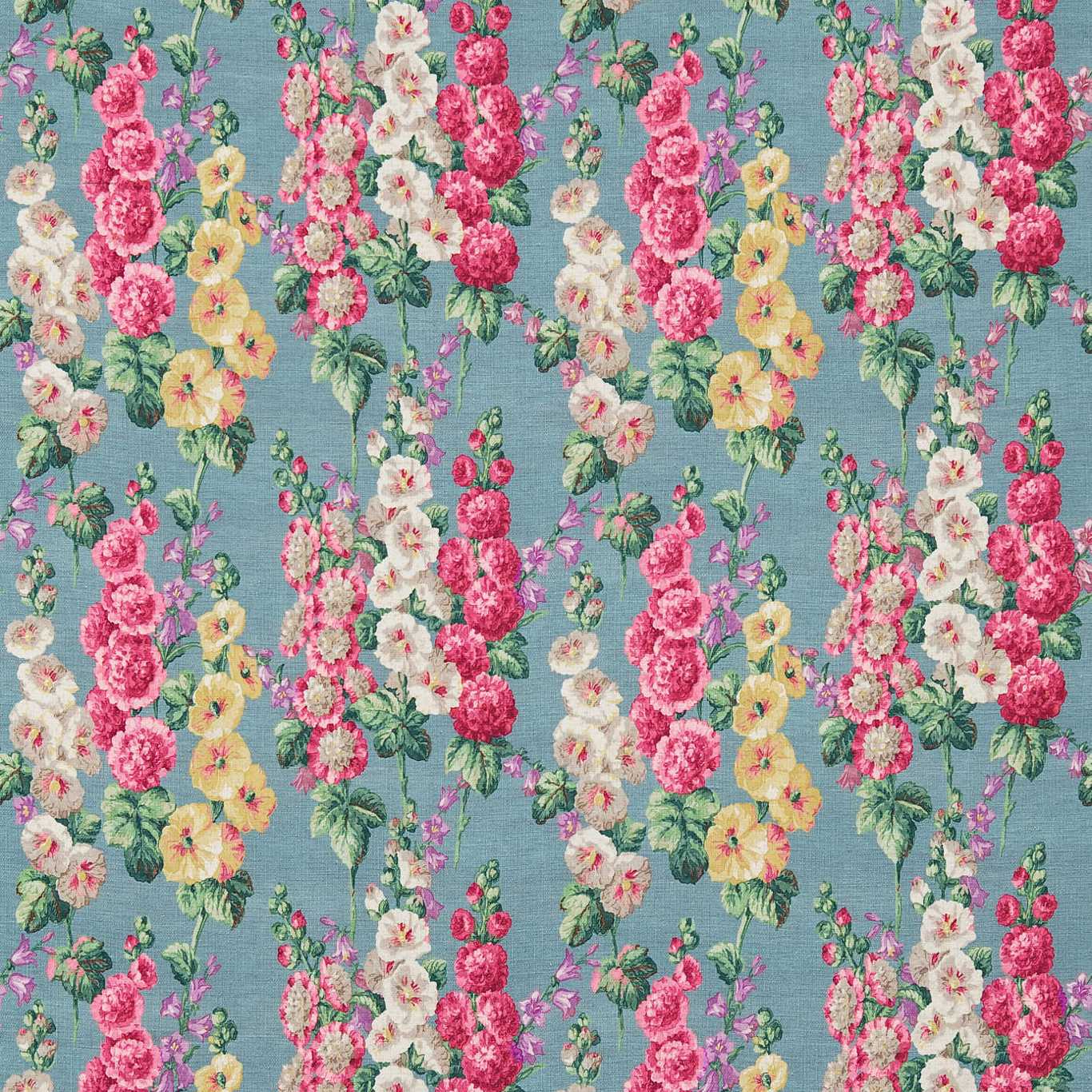 Sanderson Hollyhocks Petrol Blue/Multi 224310 Fabric DVIN224310