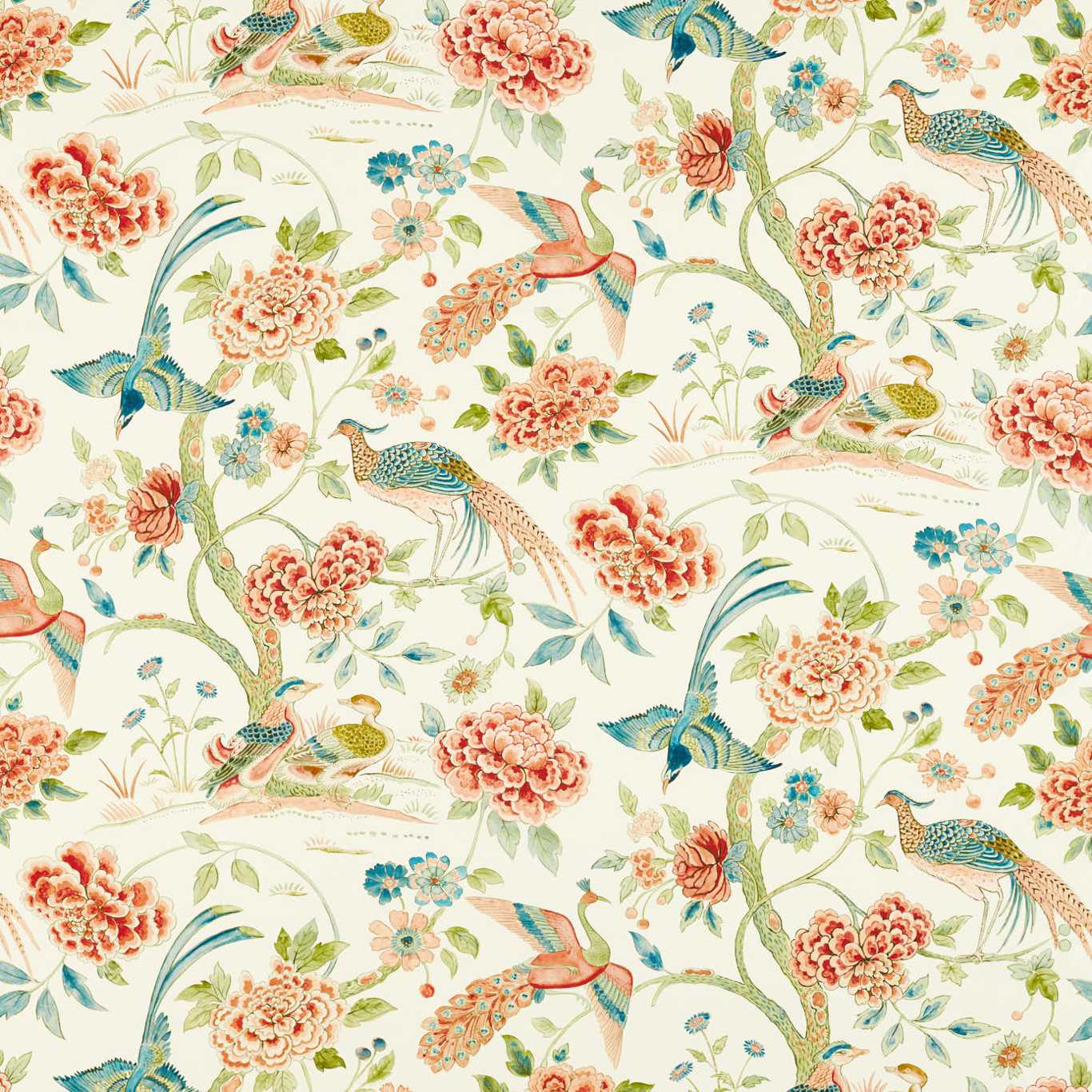 Sanderson Indienne Peacock Cinnabar Red/ Olive 226971 Fabric DWAT226971