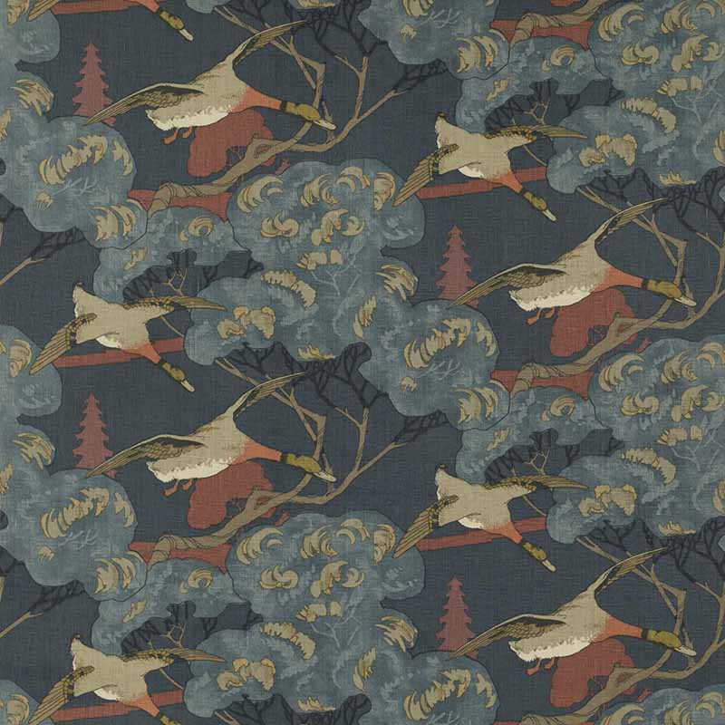 Mulberry Home Flying Ducks Red/Blue Fabric FD205.V110.0