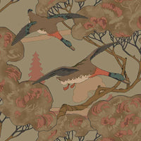 Mulberry Home Grand Flying Ducks Sage Wallpaper FG102.S108.0
