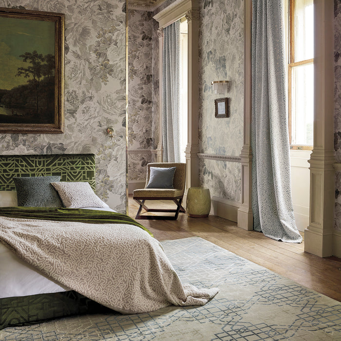 Zoffany Maze Coral Platinum White 332974 Fabric ZDAR332974