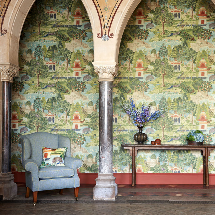 Zoffany Peacock Garden Linen/Silver 321685 Fabric ZJAI321685