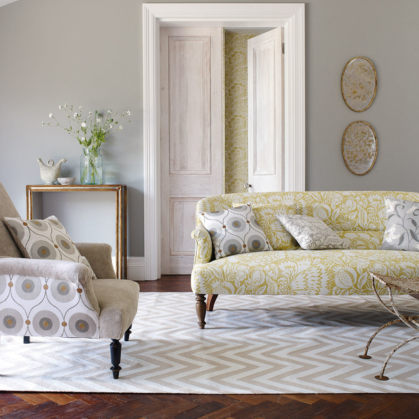 Sanderson Starla Pewter/Gold 235251 Fabric DSOH235251