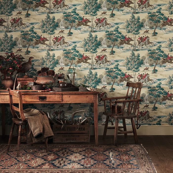 Sanderson Tally Ho Evergreen/Crimson 214598 Wallpaper DVIN214598